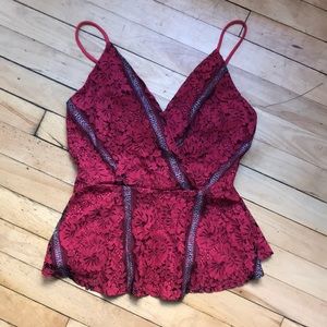 EUC Red spaghetti strap v neck peplum top